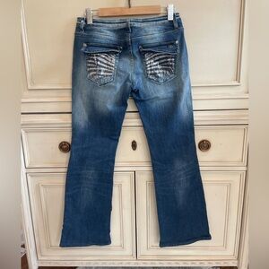Roberto Cavalli Blue Denim Wide Leg Jeans with Sequin Pocket Detail